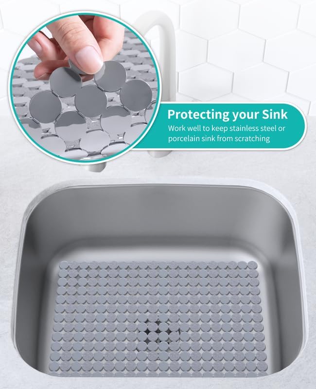 Bligli 2-Pack Kitchen Sink Mat: PVC Eco-Friendly Adjustable Sink Protector | Sink liner Pad | Dish Drying Mats, Easy to Clean & DIY Cut | 15.7 x 11.8 inch (Solid Grey)