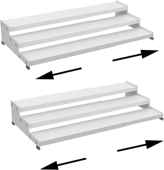 Premium Spice Rack Organizer for Countertops - 3-tier space-saving kitchen organizer for spice jars, oil bottles and utensils 2 Packs White (modern rust-resistant design)