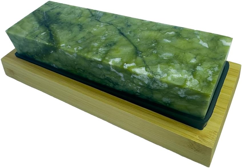 Natural Large Green Whetstone,Fine Polishing Stone, Suitable for Knives Polishing, Honing OilStone Sharpening Stone,7 * 2.36 * 1.2 In, Includes Bamboo Base