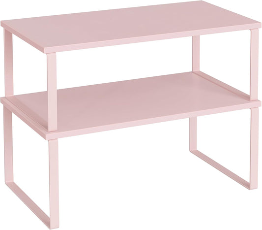 SONGMICS Cabinet Organizer Shelf, Set of 2 Kitchen Counter Shelves, Kitchen Storage, Spice Rack, Stackable, Expandable, Metal and Engineered Wood, Jelly Pink UKCS025S01