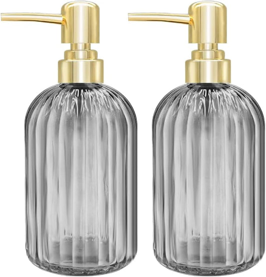 Kitchen Soap Dispenser - 2 Pack 14 Oz, Transparent Bottle for Hand, Dish Soap or Lotion (Dark Grey)