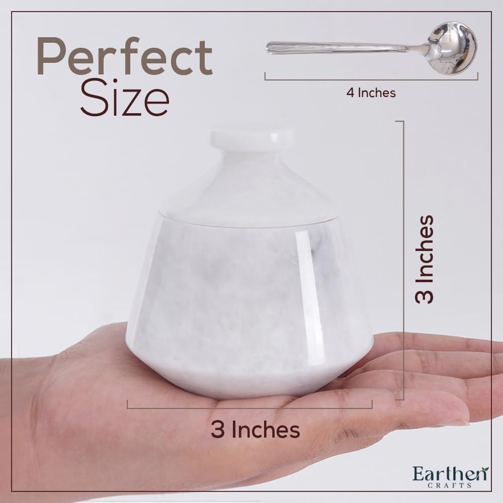 Marble Salt Cellar With Lid & Spoon White 3" Inches Salt Box, Salt Bowl, Sugar Container for Kitchen Countertop, Salt and Spice Holder & Jewelry Storage