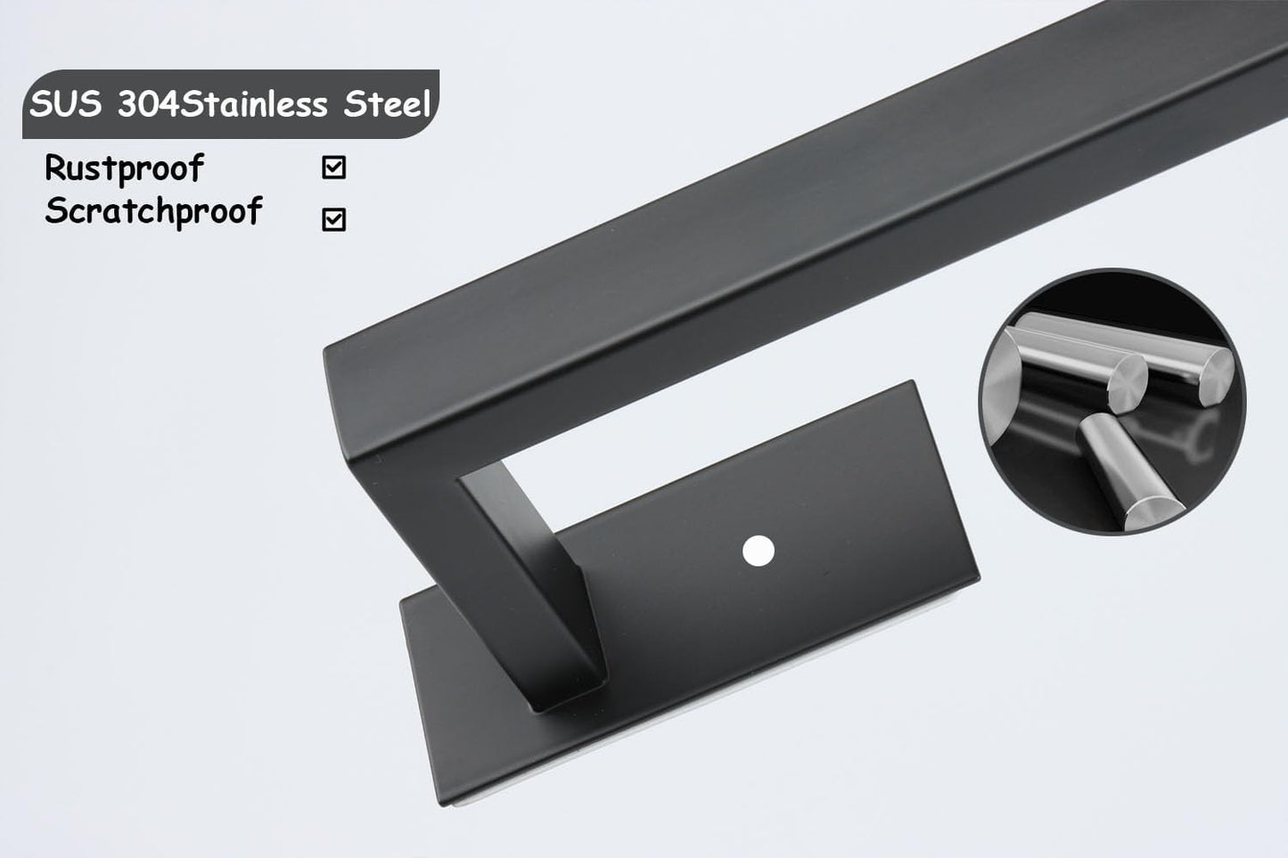 Bathroom Towel Bar Self Adhesive, No Drilling Towel Rack Easy to Install, Hand Towel Holder Made of Premium Stainless Steel Sticky on Hand Towel Hanger for Kitchen, Toilet.(16IN, Black)