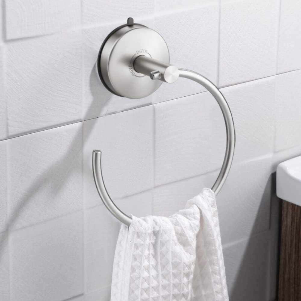 DGYB Suction Cup Hand Towel Ring Brushed Nickel Hand Towel Holder for Bathroom Wall SUS 304 Stainless Steel Kitchen Towel Hanger