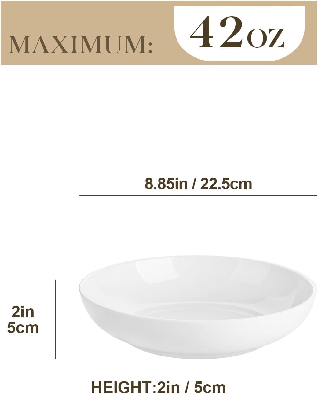 MALACASA 8.85" Large Pasta Bowls, 42 OZ White Salad Bowls Soup Bowls, Porcelain Serving Bowls Set of 6, Large Kitchen Bowl Plates Pasta Plates, Microwave & Dishwasher Safe, Series REGULAR