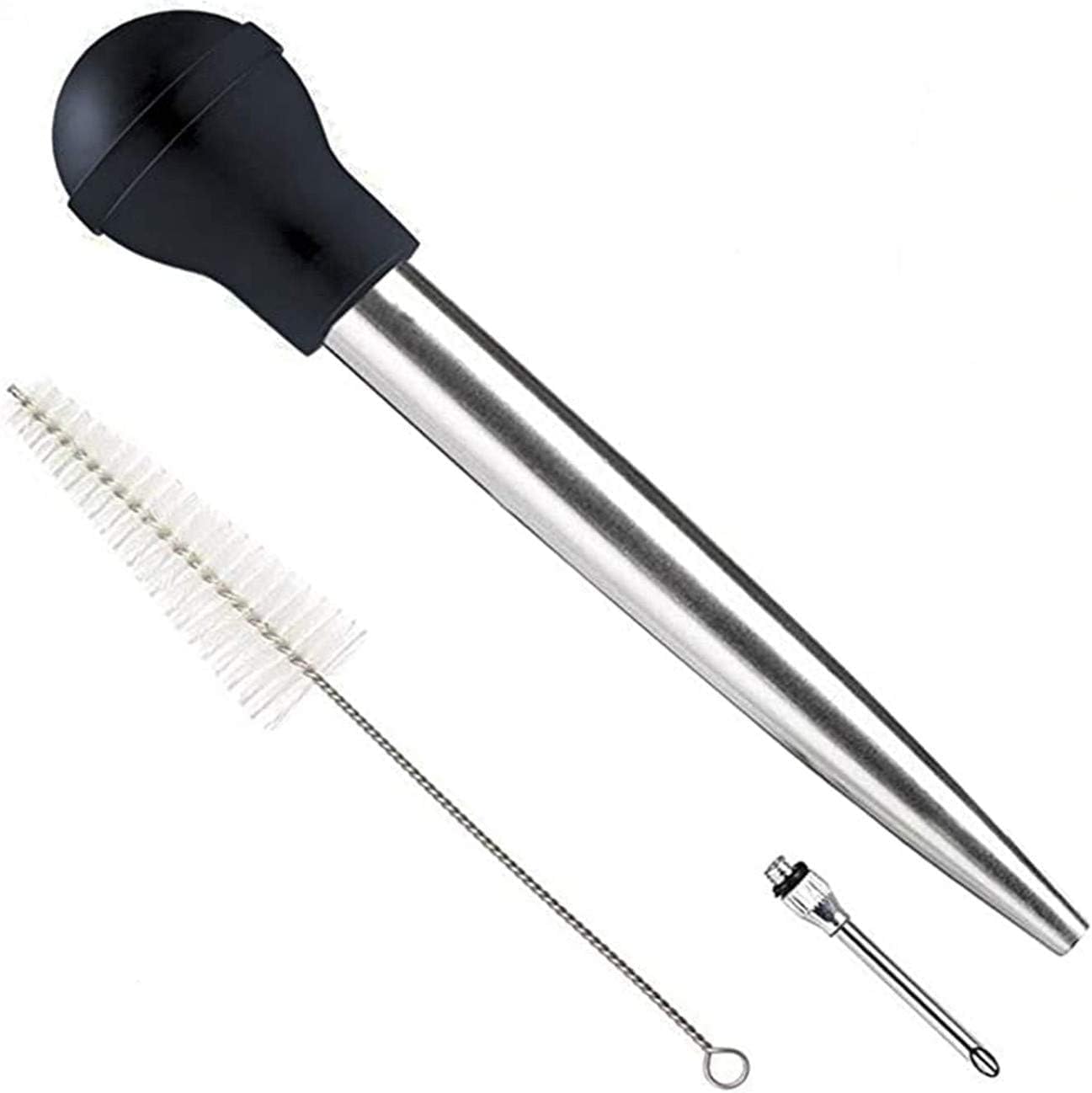Stainless Steel Turkey Baster Syringe, Flavor Injector Needle,With Cleaning Brush- Easy to clean, Rubber Bulb
