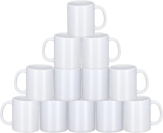 Sublimation Mugs, 12Pcs Coffee Mugs Blank White Ceramic Coffee Mug Set Sublimation Cups 11 oz Christmas Coffee Mug for Hot Chocolate Latte Tea Milk DIY Products