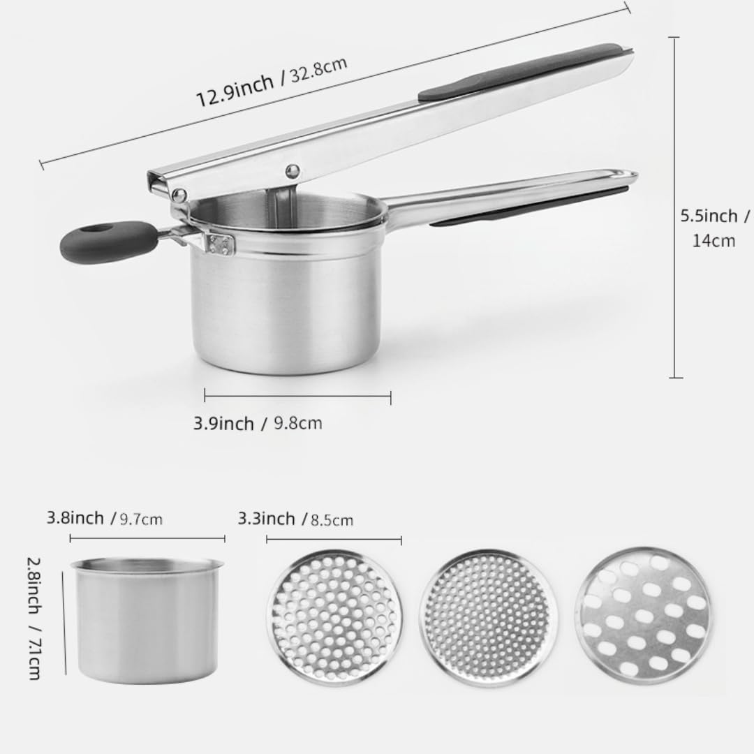 Potato Ricer with 3 Interchangeable Discs, Large 15oz Heavy Duty Potato Ricer Stainless Steel Make Potato Masher and Ricer Kitchen Tool Ricer For Mashed Potatoes