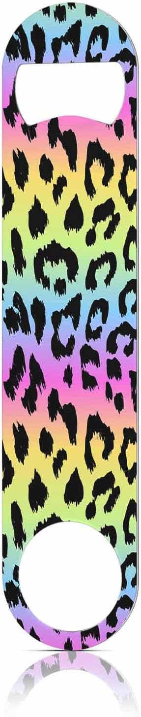 Leopard Print Stainless Steel Bottle Opener Rainbow Colors Leopard Trendy Black Spots Fur Jaguar Wild Animal Flat Beer Bottle Opener Keychain for Home Kitchen Bar Restaurant Party Gift