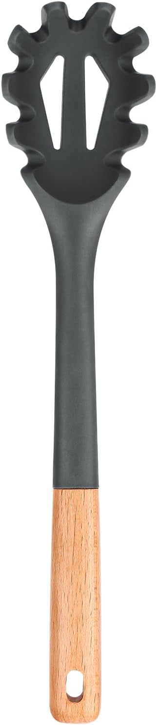Silicone Pasta Fork, Kitchen Heat Resistant Noodle Spoon Server, BPA Free Spaghetti Strainer,12.8 inch (Grey)