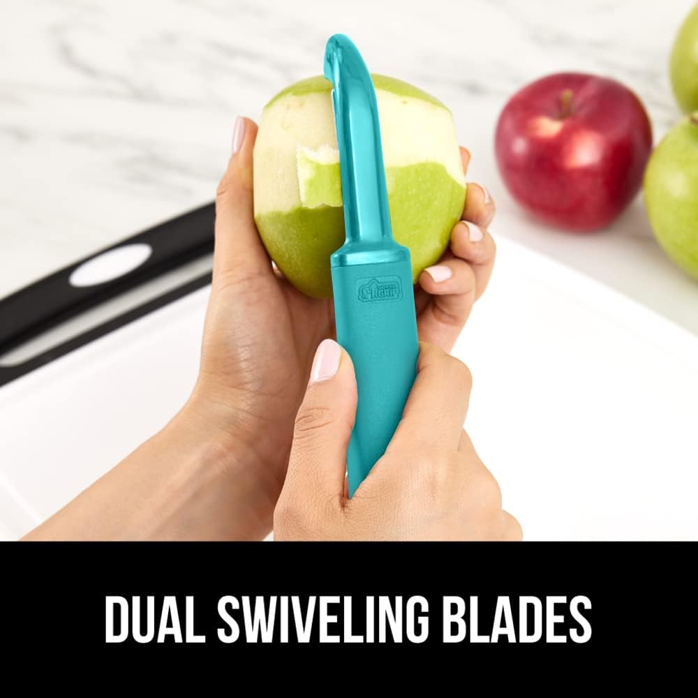 GORILLA GRIP Patented BPA-Free Sharp Stainless Steel Swivel Vegetable Peeler, Comfortable Handle Potato Peelers, Smooth Peeling, Peel Carrots Apple, Includes Blade Cover, Kitchen Tool, Turquoise