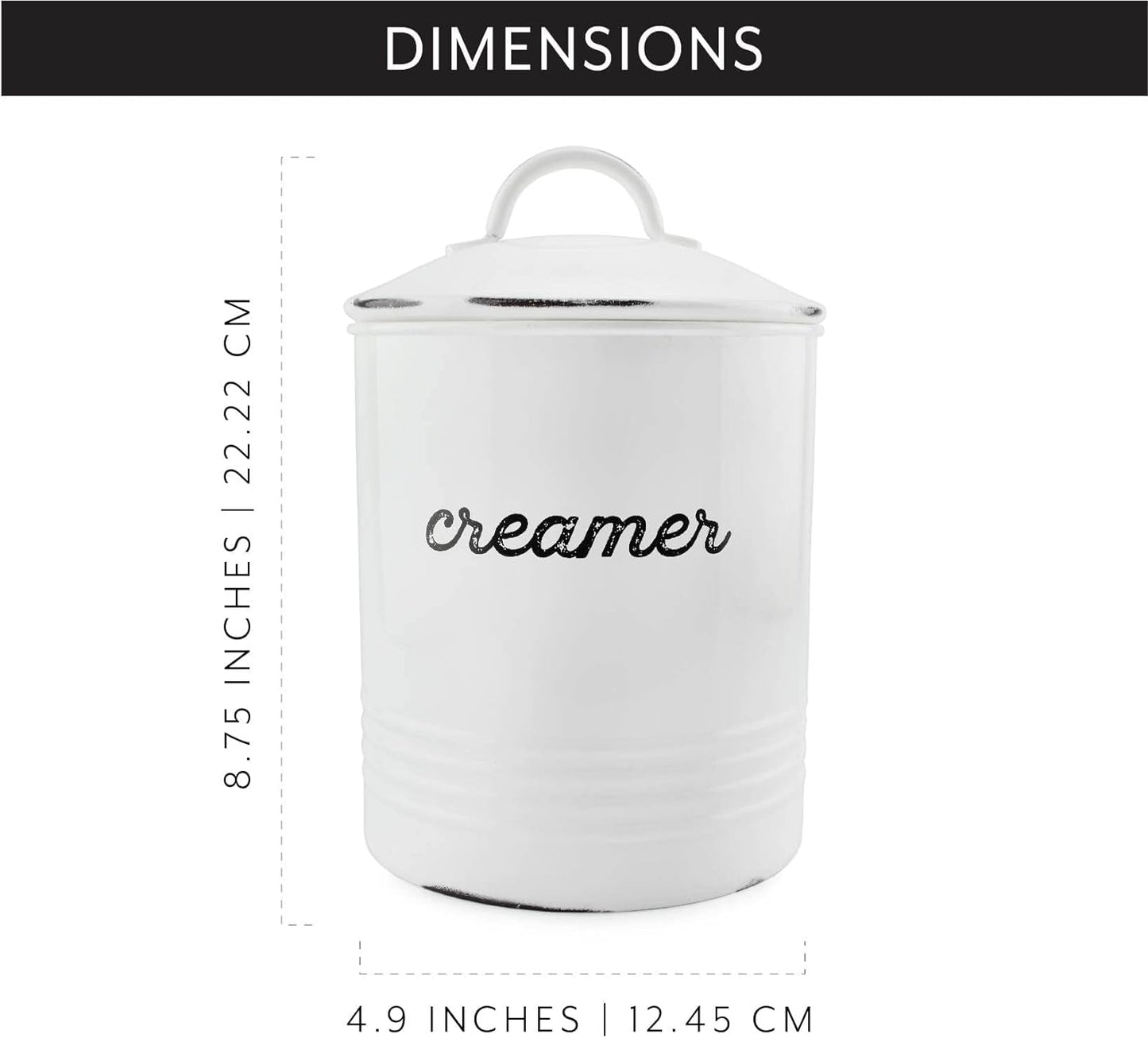 AuldHome Design Enamelware White Creamer Canister; Rustic Distressed Style Coffee Accessory Storage for Kitchen
