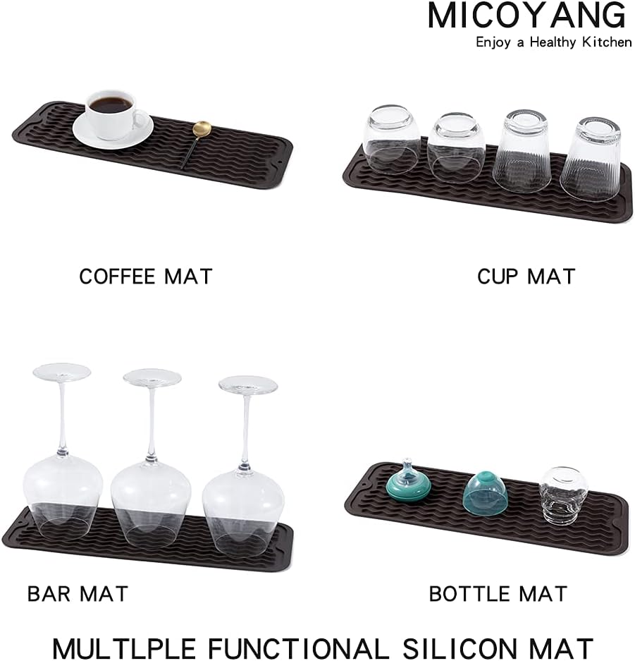 Silicone Dish Drying Mat for Multiple Usage,Easy clean,Eco-friendly,Heat-resistant Silicone Mat for Kitchen Counter,Sink,Bar,Bottle,or Cup Coffee M 17 inches x 6 inches