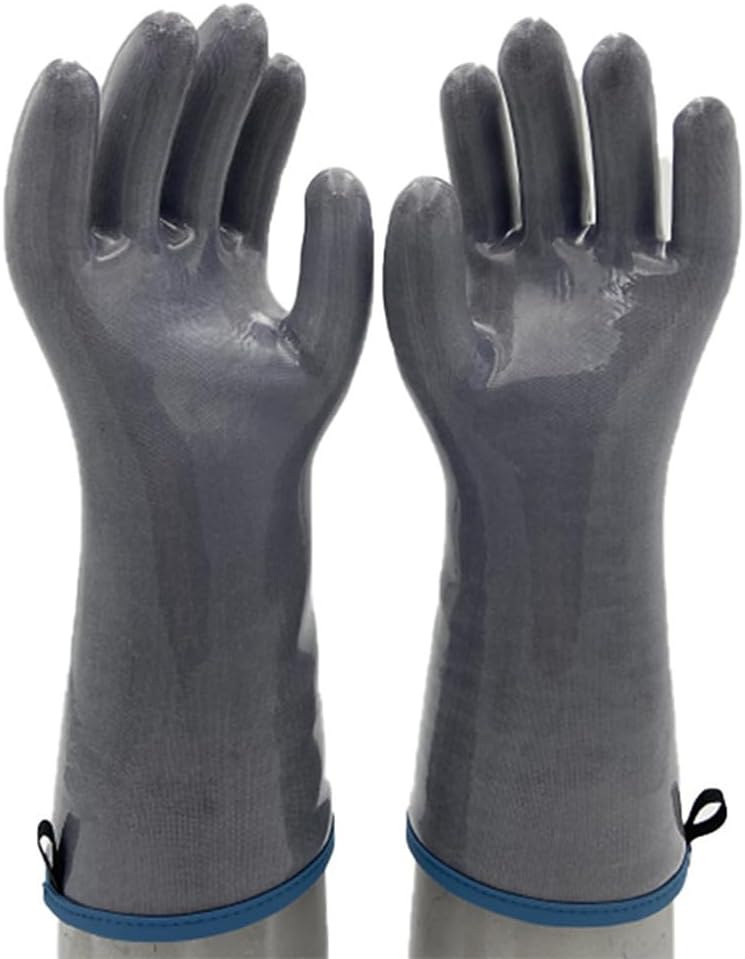 Silicone BBQ Gloves, Oven Gloves with Fingers 932°F Heat Resistant, Kitchen Waterproof Hot Proof Glove for Fryer, Smoker, Baking, Cooking (Gray, XL)