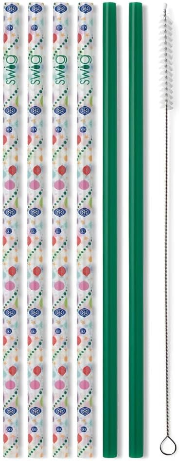 Swig Life Reusable Straws O Christmas Tree + Green Tall Straw Set & Cleaning Brush, Each Straw is 10.25 inch Long (Fits Swig Life 20oz Tumblers, 22oz, and 32oz Tumblers)