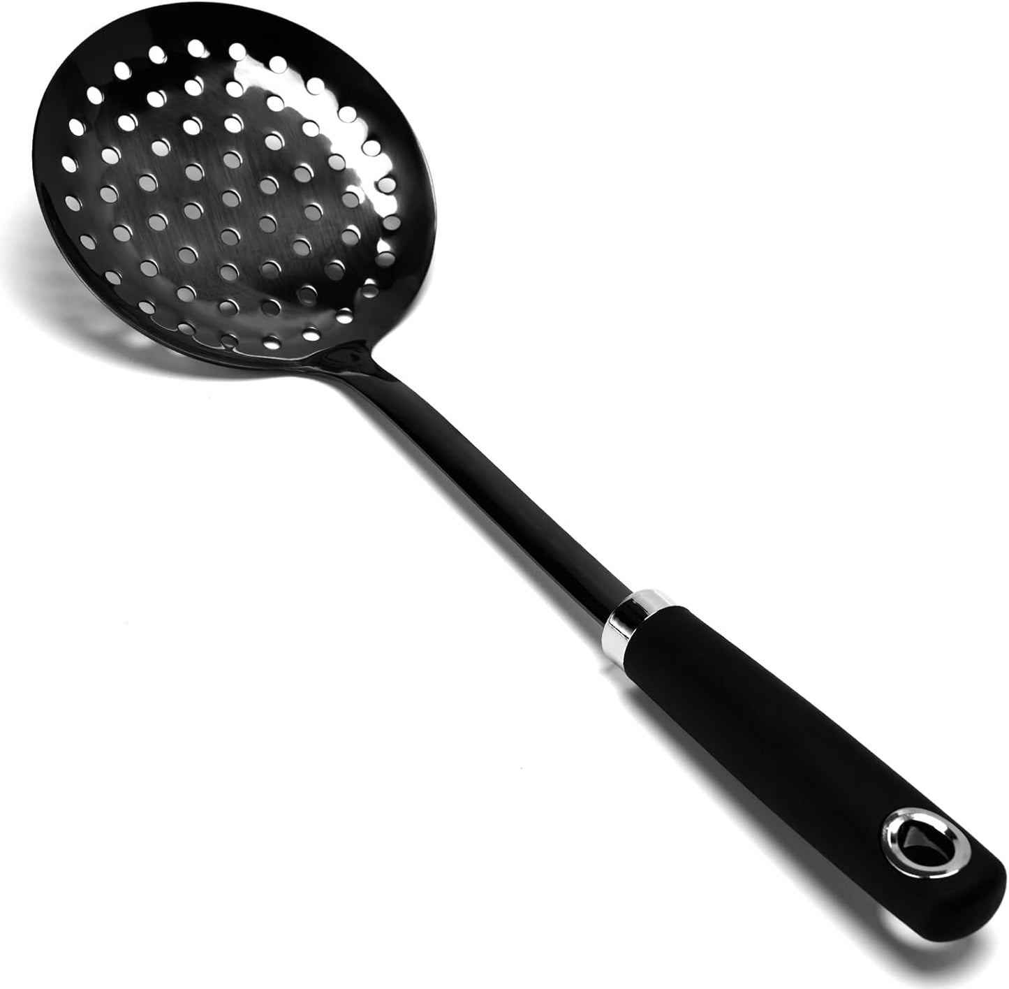 Skimmer Spoon, Slotted Spoons for Cooking, Slotted Spoon, Kitchen Stainless Steel Serving Spoons, Stainless Steel Strainer, Black