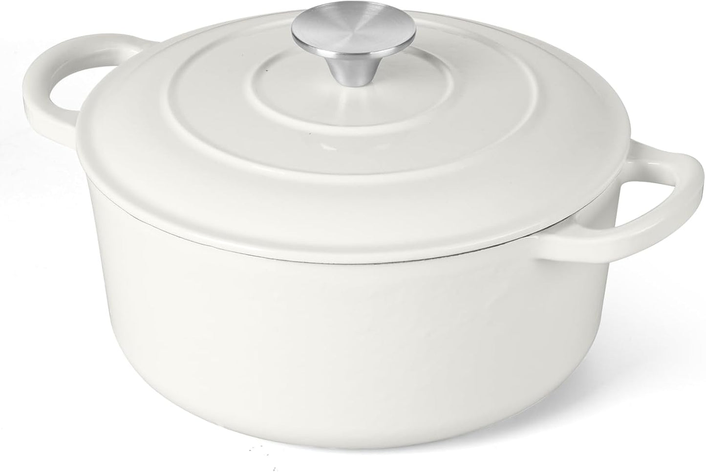 3 Qt Enameled Cast Iron Dutch Oven with Lid, E-far Small Round Nonstick Dutch Oven Pot for Bread Baking Braising Stews Roasting Cooking, Heavy Duty, Induction & Oven Safe - White