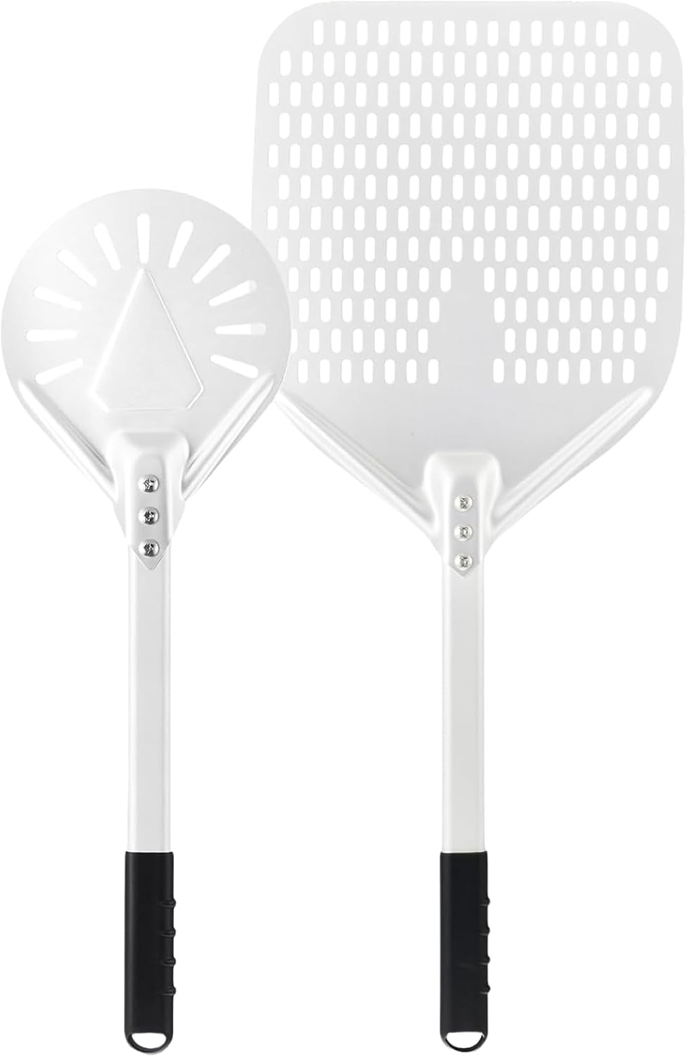 12 Inch + 7 Inch Perforated Pizza Peel Set, Pizza Turning Peel with Metal Handle, Pizza Spatula Paddle for Homemade Pizza Oven Accessories