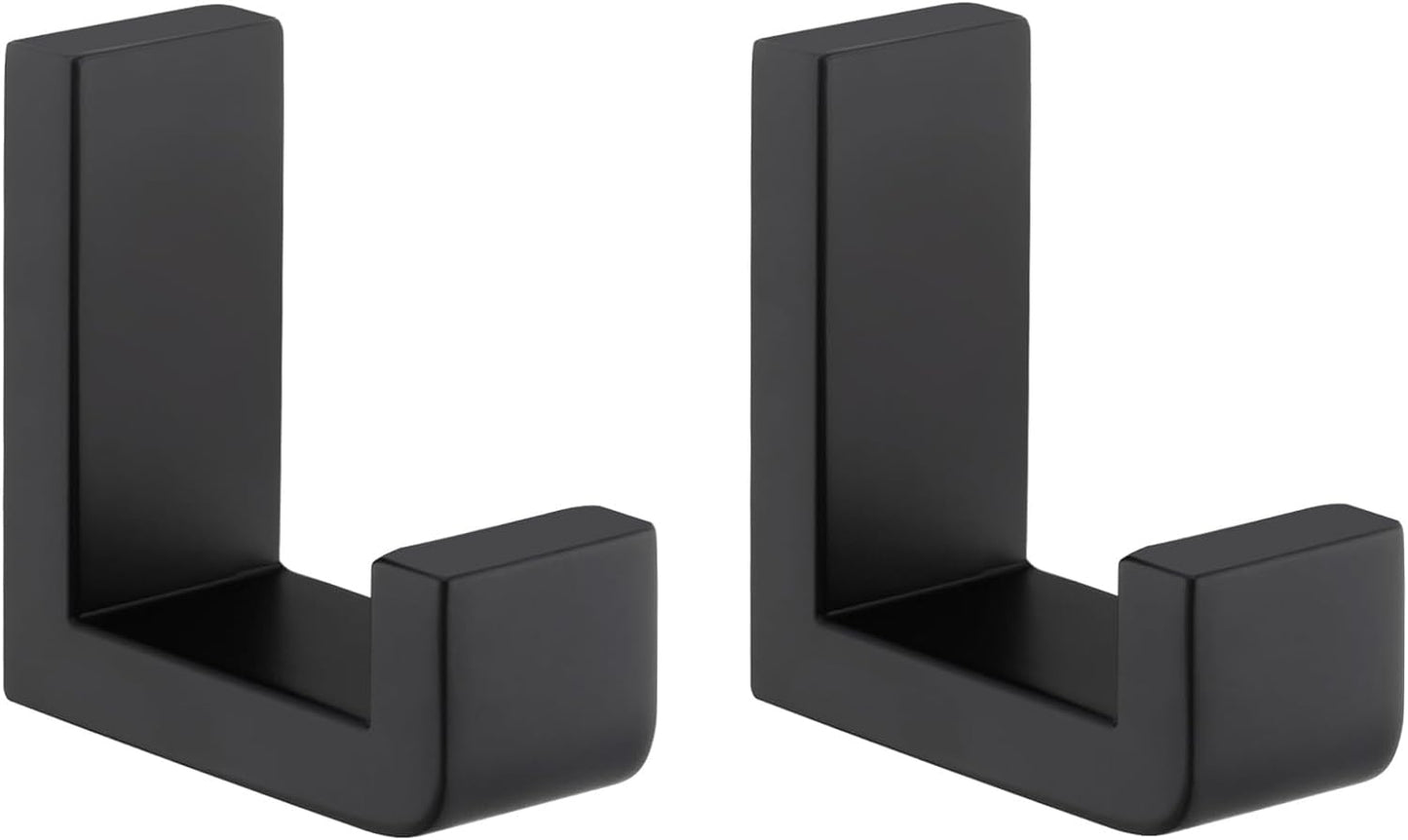 Angle Simple Towel Hook Matte Black 2 Pack, 304 Stainless Steel Bathroom Coat Robe Hook for Wall