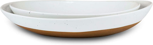 Mora Ceramic Large Serving Bowls- Set of 2 Oval Platters for Entertaining. Modern Kitchen Dishes for Dinner, Fruit, Salad, Turkey, etc. Oven, Dishwasher Safe, 110/80 oz, 16" / 14.6" - Vanilla White