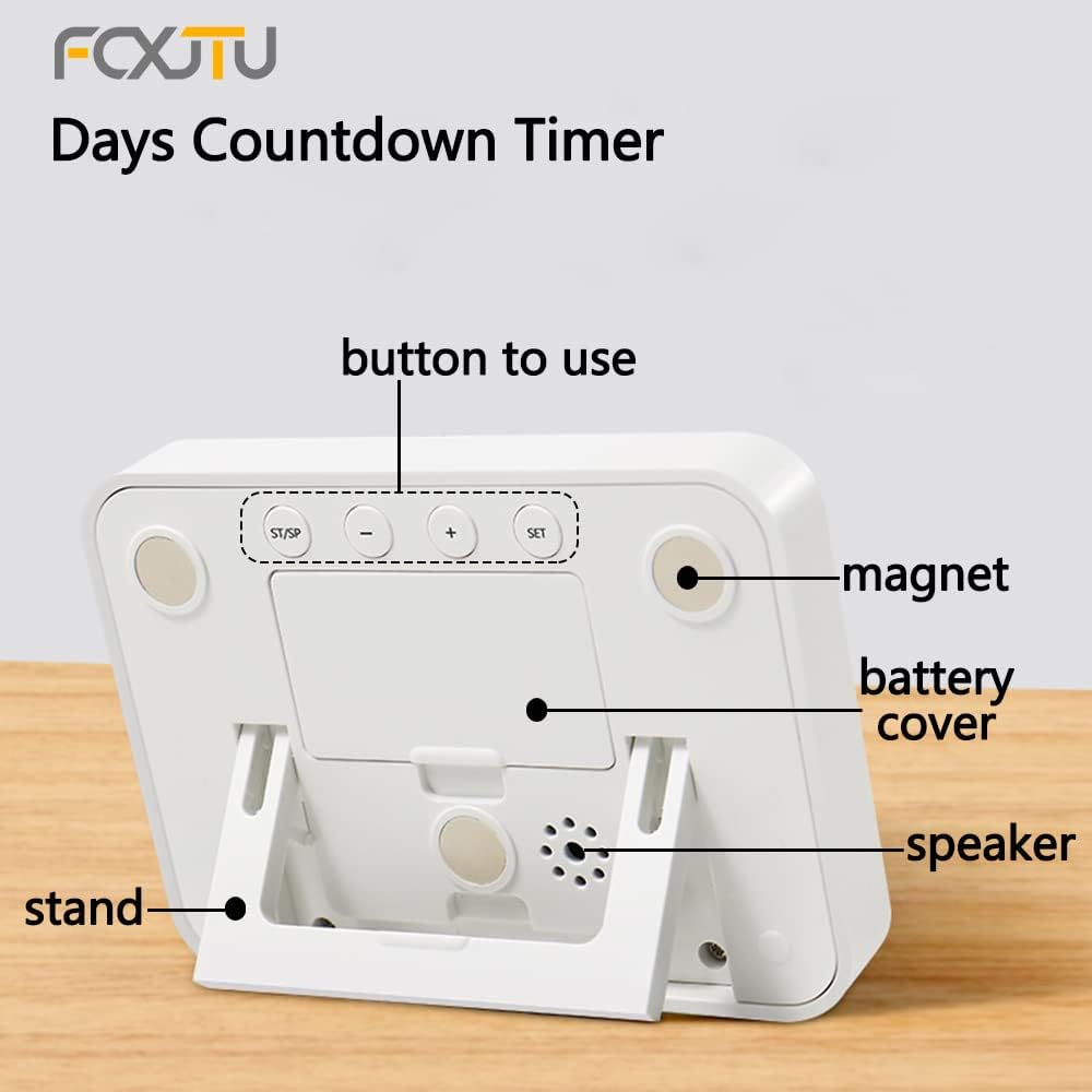 FCXJTU Digital Countdown Days Timer Clock- 9999 Days Count Down Days Timer with Stand Strong Magnetic Back for Retirement Wedding Vacation Christmas New Baby Classroom Lab Kitchen Cooking (9999Day)