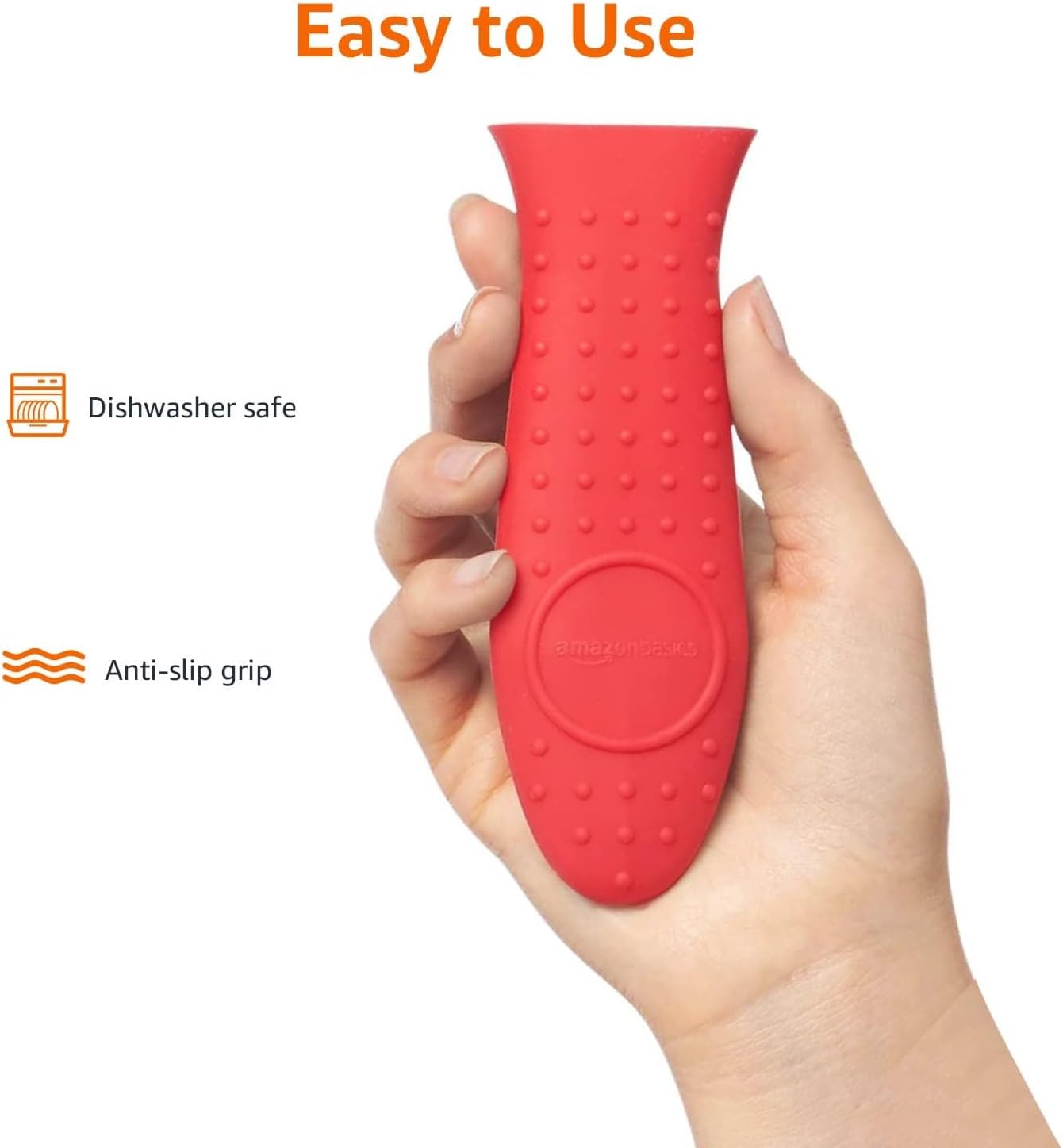 Amazon Basics Silicone Pot Holder Hot Skillet Rectangular Handle Cover for kitchen, Red, 5.6"L x 1.9"W