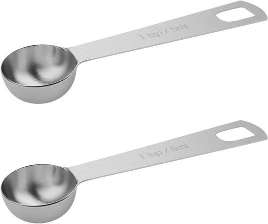 2PCS 1tsp (1/3tbsp, 5ml) Single Measuring Spoon, Stainless Steel Individual Teaspoons Only