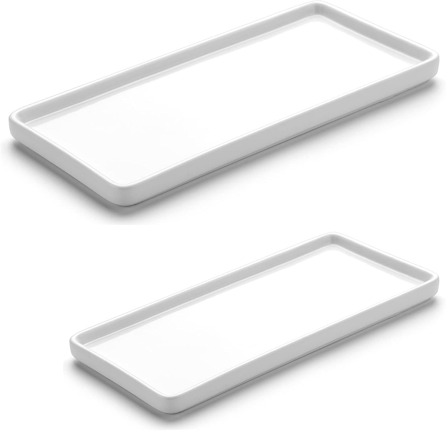 Gurygo 2 Pack 8"/10" Bathroom Trays, Ceramic Vanity Trays for Bathroom, Small Ceramic Tray, Kitchen Soap Tray for Kitchen Counter (White,Set/2)