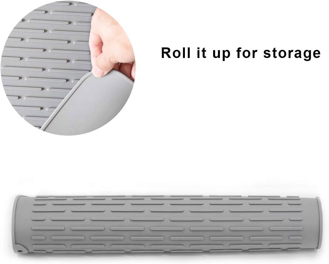 Silicone Dish Drying Mat for Multiple Usage,Easy clean,Eco-friendly,Super Sturdy Silicone Dish Drying Mat and Trivet, Dishwasher Safe, Heat Resistant (Gray, M 15.7×11.8inch)