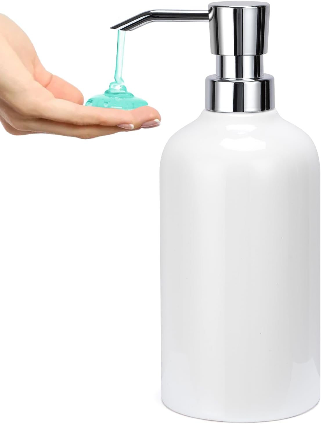 Ceramic White Soap Dispenser with Rust-Proof Plastic Pump Bathroom, 16.9oz Hand Soap Dispenser for Kitchen, Hotel
