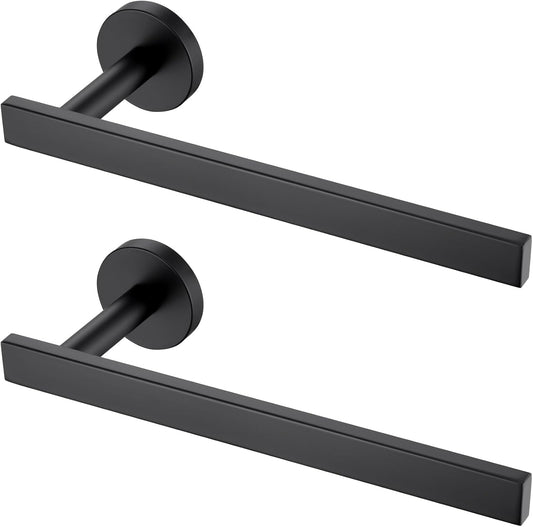 Hand Towel Rings Bathroom Towel Holder Modern Small Bath Towel Bars Stainless Steel Wall Mounted 2 Pack Matte Black AN3001MB-P2