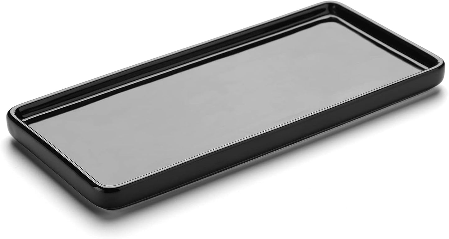 Gurygo 10" Bathroom Tray, Ceramic Vanity Tray for Bathroom, Small Ceramic Trays, Kitchen Soap Trays for Kitchen Counter (Black, 10",Set/1)