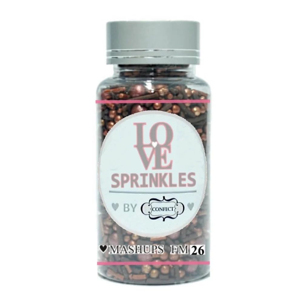 Confect Chocolate Sprinkle Mix with Bronze Pearls | Fusion Decorative Cake Topping for Cupcakes, Cookies & Desserts – Edible Confetti Sprinkle Decoration | Vegan, Gluten-Free, Nut-Free, Soy-Free, Dairy-Free, Palm Oil-Free- 4.2 Oz