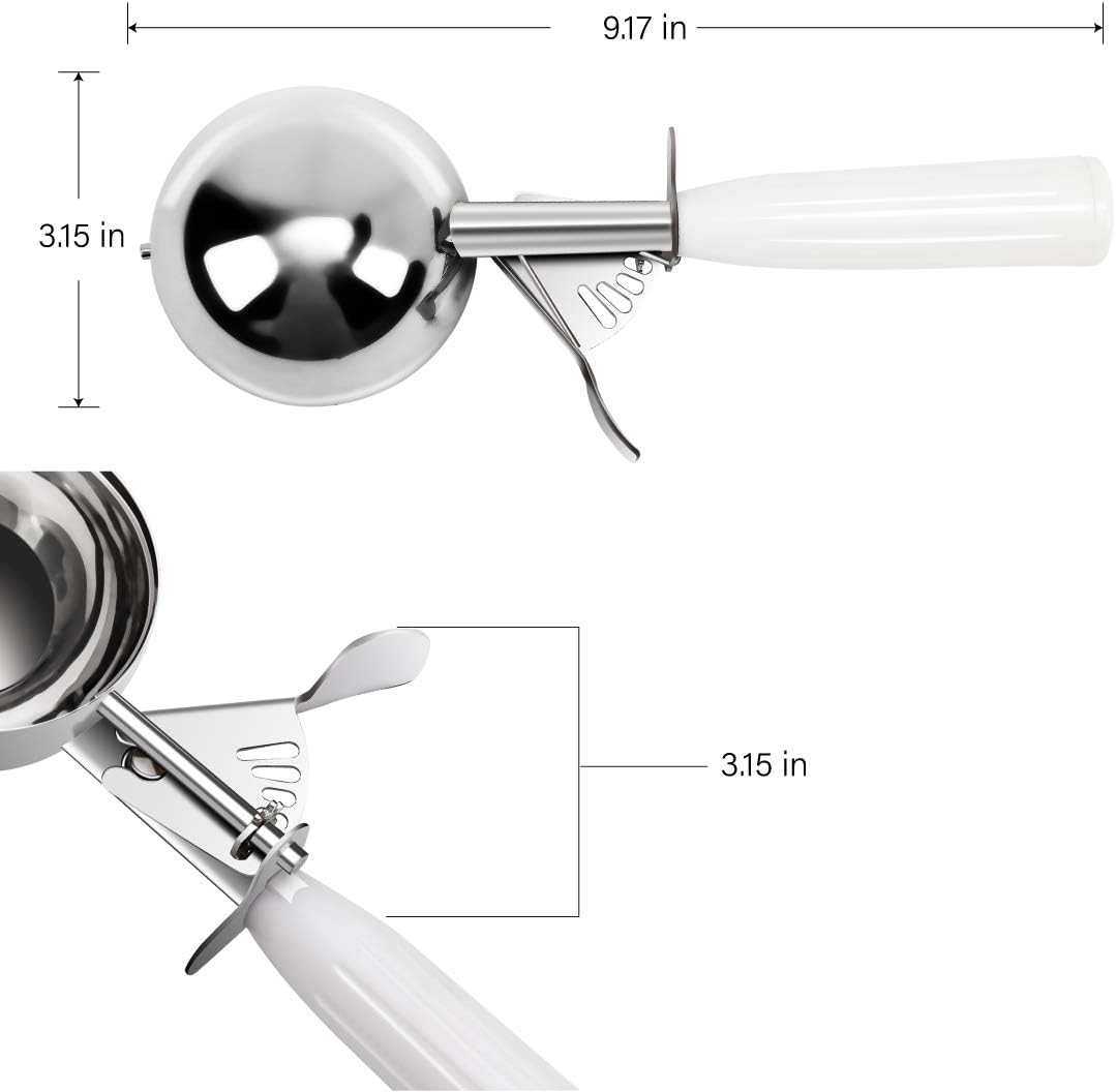 Commercial-Grade Ice Cream Scooper 5.33 oz, 18/8 Stainless Steel Cookie Scoop with Plastic Handle, Portion Control Disher Scoop for Bakeries,Restaurants & Dessert Shops, #6, White