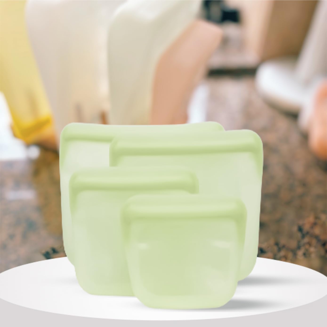 purifyou Set of 5 Reusable Silicone Storage Snack Bags 6oz / 16oz / 32oz / 64oz Self-Seal Food Storage Container for Fruits, Vegetables, Sandwiches, Dishwasher Safe & Leak-free (LimeCream, 646oz)