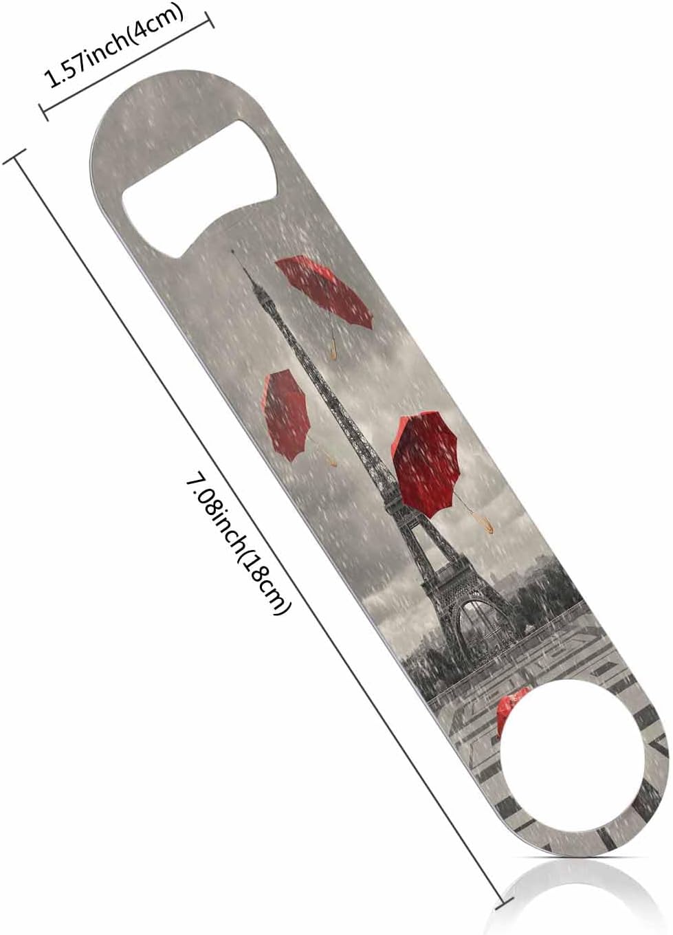 Eiffel Tower Stainless Steel Bottle Opener Raining Day Red Umbrella Black and White Street Romantic Scenic Flat Beer Bottle Opener Keychain for Home Kitchen Bar Restaurant Party Birthday Gift