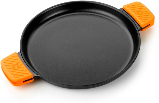 BRA COOKWARE Efficient Iron Round Smooth Grill | 12.6 inches Cast Iron Round Griddle | All Heat Sources Compatible | PFOA Free | Without Non-Stick | Silicon Handle | Non Deformable