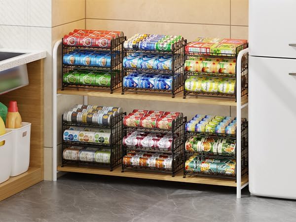 JKsmart 3-Tier Stackable Can Organizer, Storage Can Rack for Kitchen Pantry Cabinet, Holds Up to 72 Cans, Multifunctional Can Dispenser for Snacks Soda