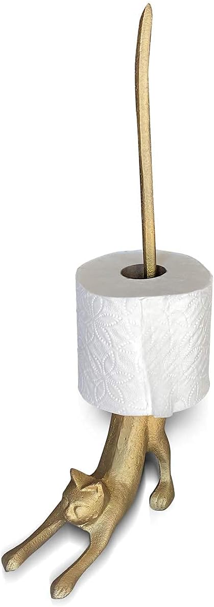 WallCharmers Gold Paper Towel Holder, Metal Toilet or Kitchen Paper Holder for Floor or Countertop, Gold Cat