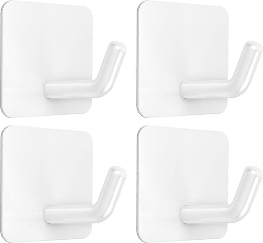 VIS'V Adhesive Hooks, Heavy Duty Shower Wall Stick on Hooks, Waterproof, 2 Extra Adhesive Strips, White, 4 Pcs