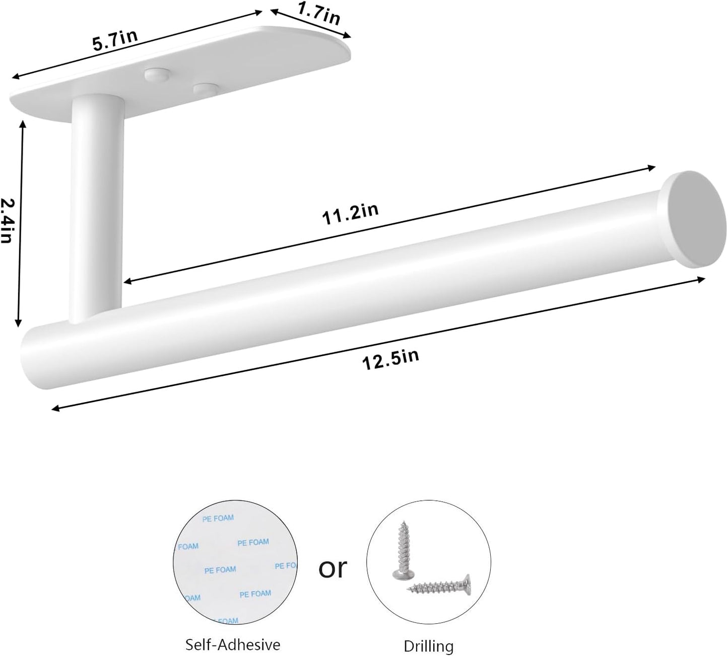 VAEHOLD Self Adhesive Paper Towel Holder Under Cabinet Mount, Wall Mounted Paper Towel Roll Holder for Kitchen, Bathroom, Wall - Stainless Steel (White)