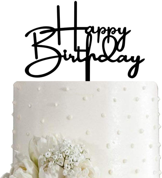 Happy Birthday Cake Topper for Birthday Party Decorations, Black Acrylic