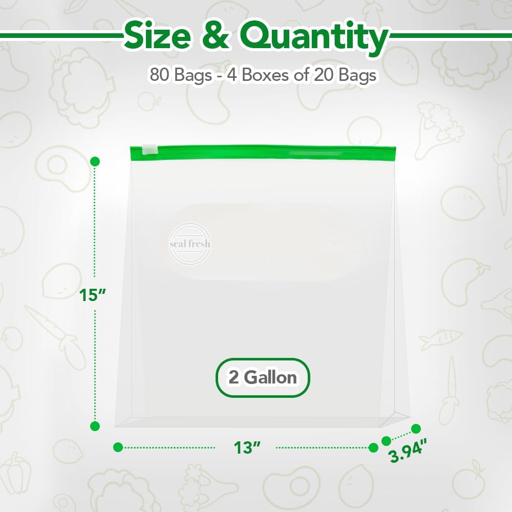 2 Gallon Slider Storage Bags 240 Pack — Jumbo Reusable Freezer Bags with Expandable Bottom, BPA Free, Microwave Safe, Clear Heavy Duty Bags