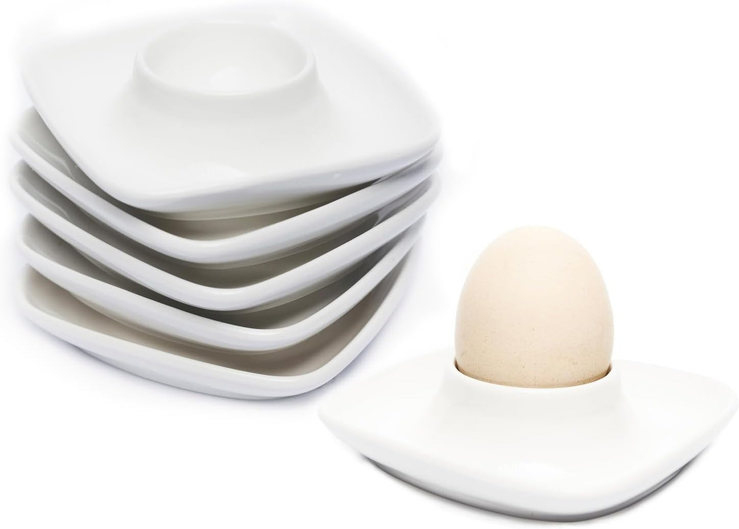 Ceramics White Egg Cups Egg Holders for Hard Boiled Eggs Set 6pcs