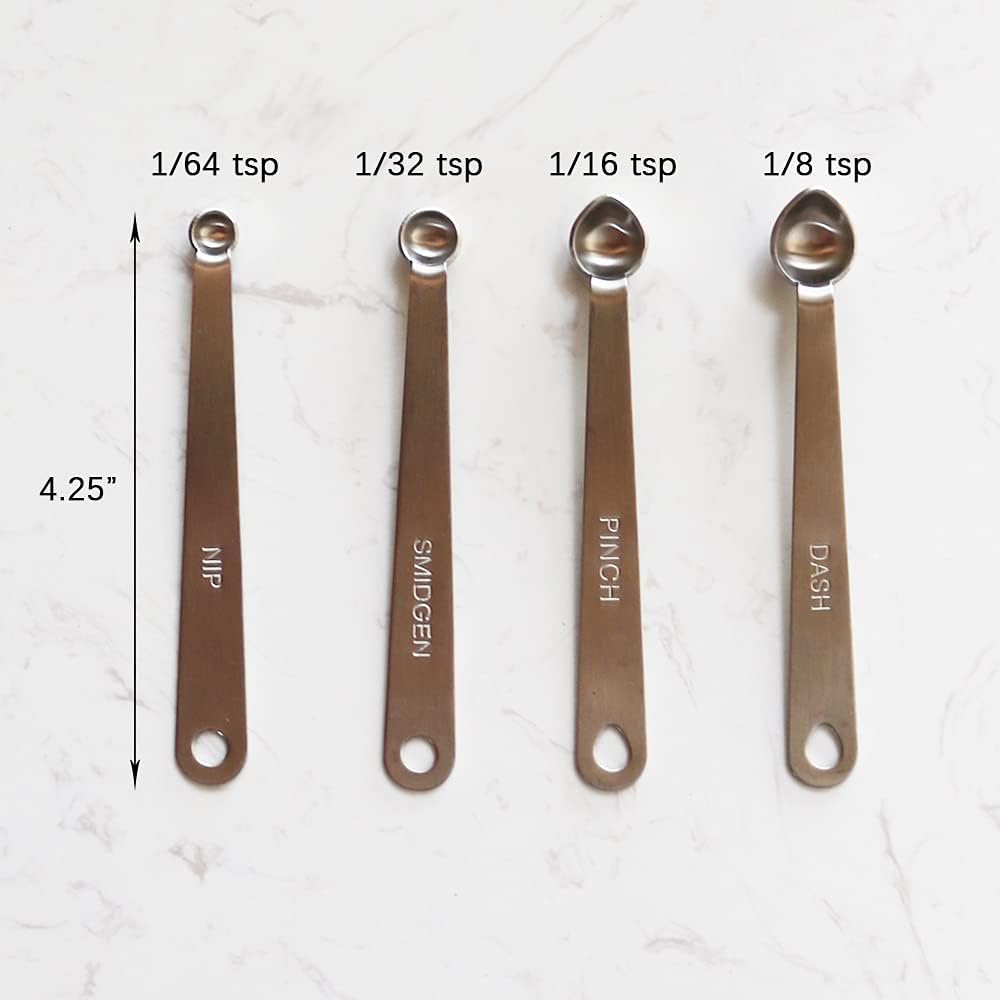 Mini Measuring Spoons Set, Small Stainless Steel Teaspoon for Cooking and Baking, Suitable for Tiny Amount of Dry or Liquid Ingredients and Spices (1/8, 1/16, 1/32, 1/64 tsp)