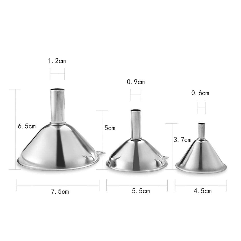 3 in 1 Metal Small Funnels for Filling Bottles Stainless Steel Small Kitchen Funnel Set for Transferring Essential Oils Liquid Fluid Spice Dry Ingredients Powder, Durable and Dishwasher Safe