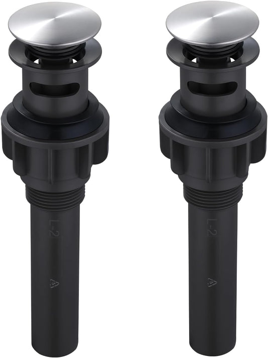 ARCORA Bathroom Sink Drain with Overflow 2 Pack, Brushed Nickel Pop Up Drain Stopper Vanity Vessel Sink Clicker Drain Stopper