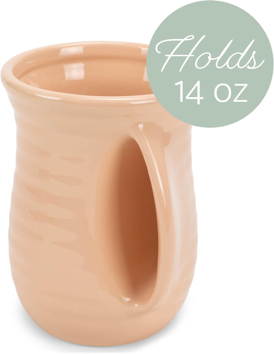 Elanze Designs Ribbed 14 ounce Ceramic Stoneware Handwarmer Mug, Blush Pink