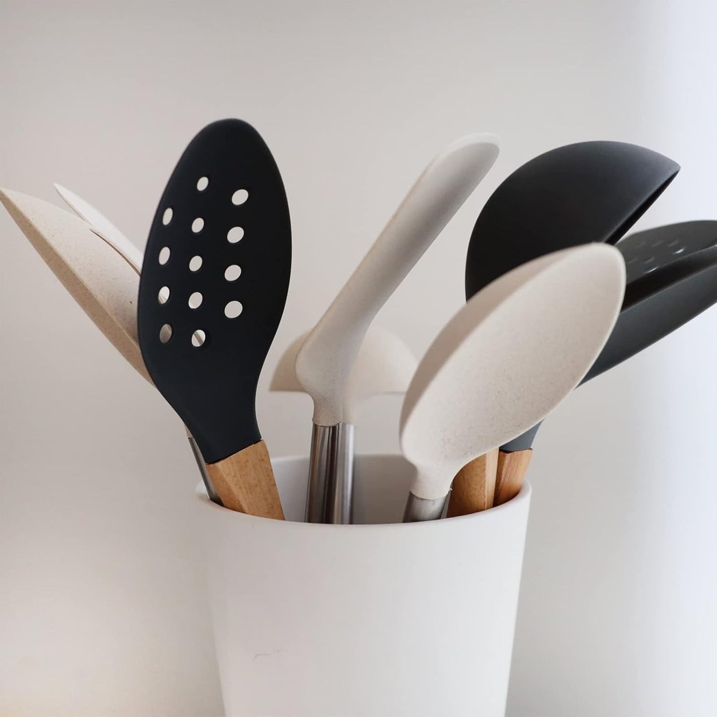 Beille Grey Nylon Spatula with Wooden Handle Kitchen Utensils High Heat Resistance, 13 Inch