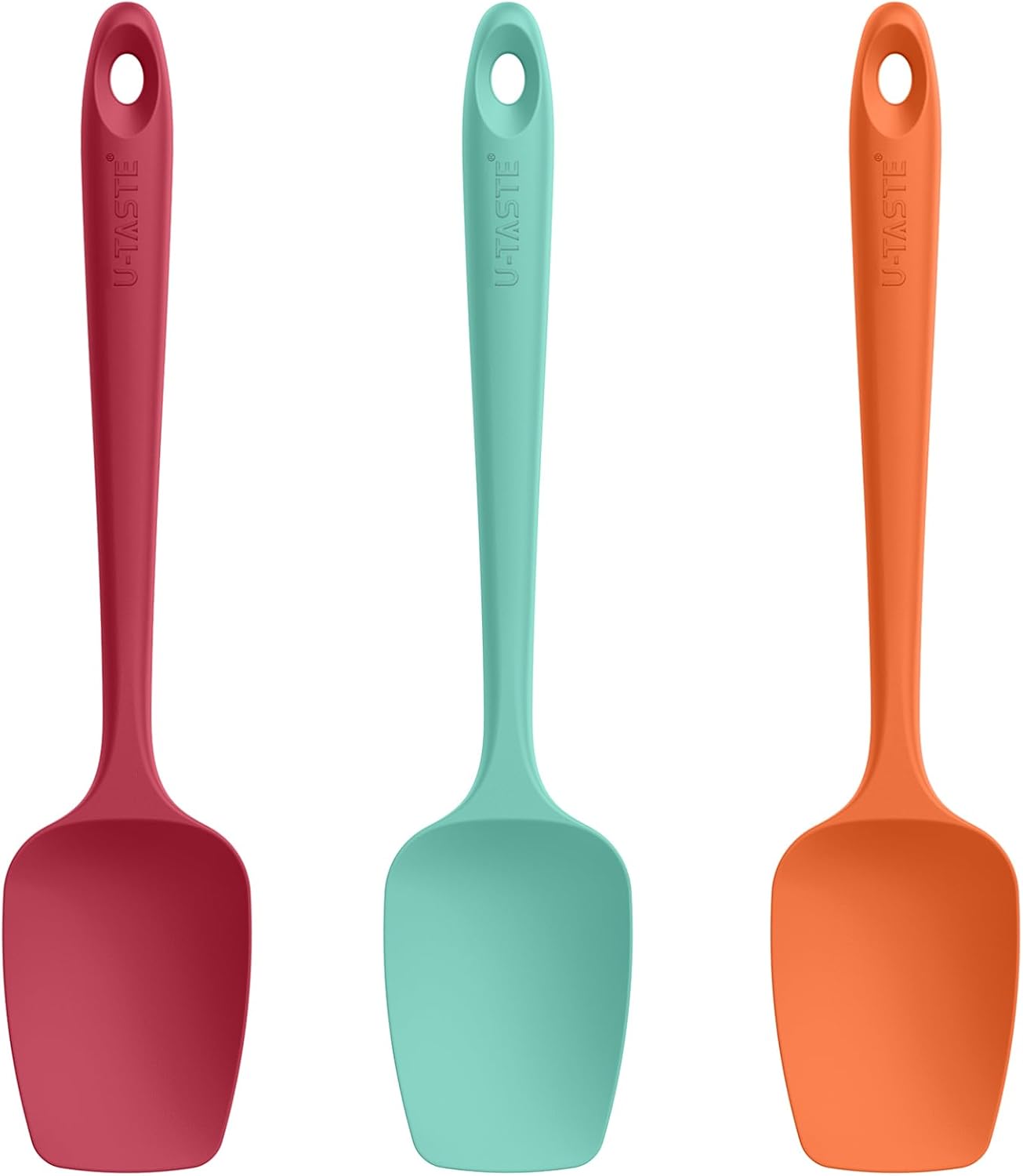 U-Taste Silicone Spoon Spatula Set: 480ºF Heat Resistant Food Grade Flexible Rubber Spoonula, Nonstick Cooking Mixing Scooping Kitchen Baking Scraper Utensils Set of 3 for Pan, Pot, Bowl (Colorful)